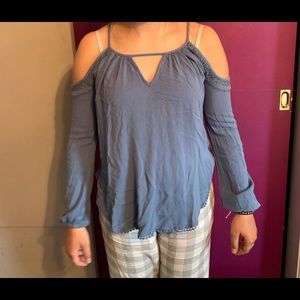 Blue Cold Shoulder Tank Top